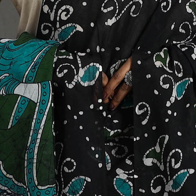 Black - Cotton Hand Batik Print Dupatta 33