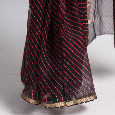 Black - Leheriya Tie-Dye Mothra Kota Doria Silk Saree