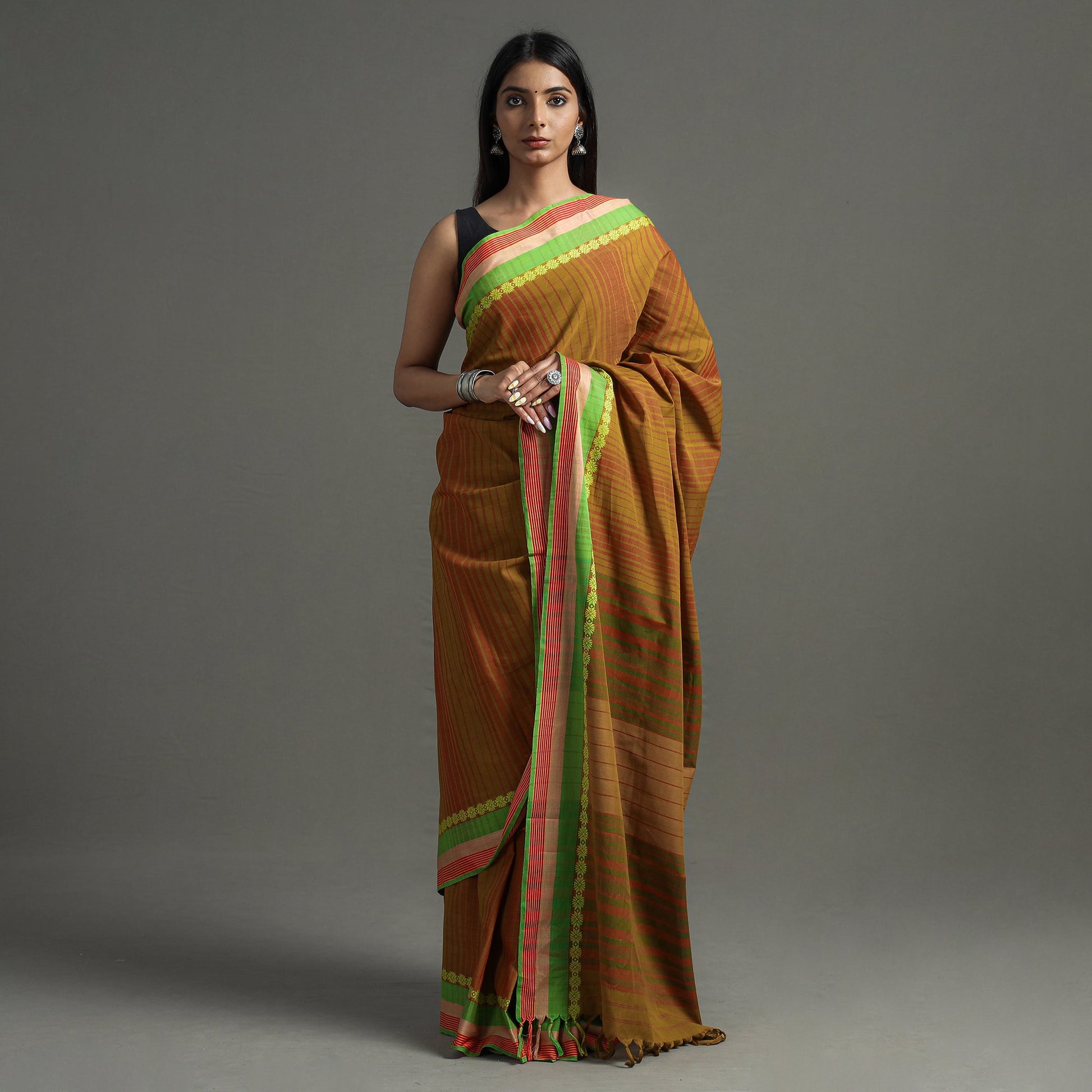 Brown - Begampuri Handloom Cotton Saree