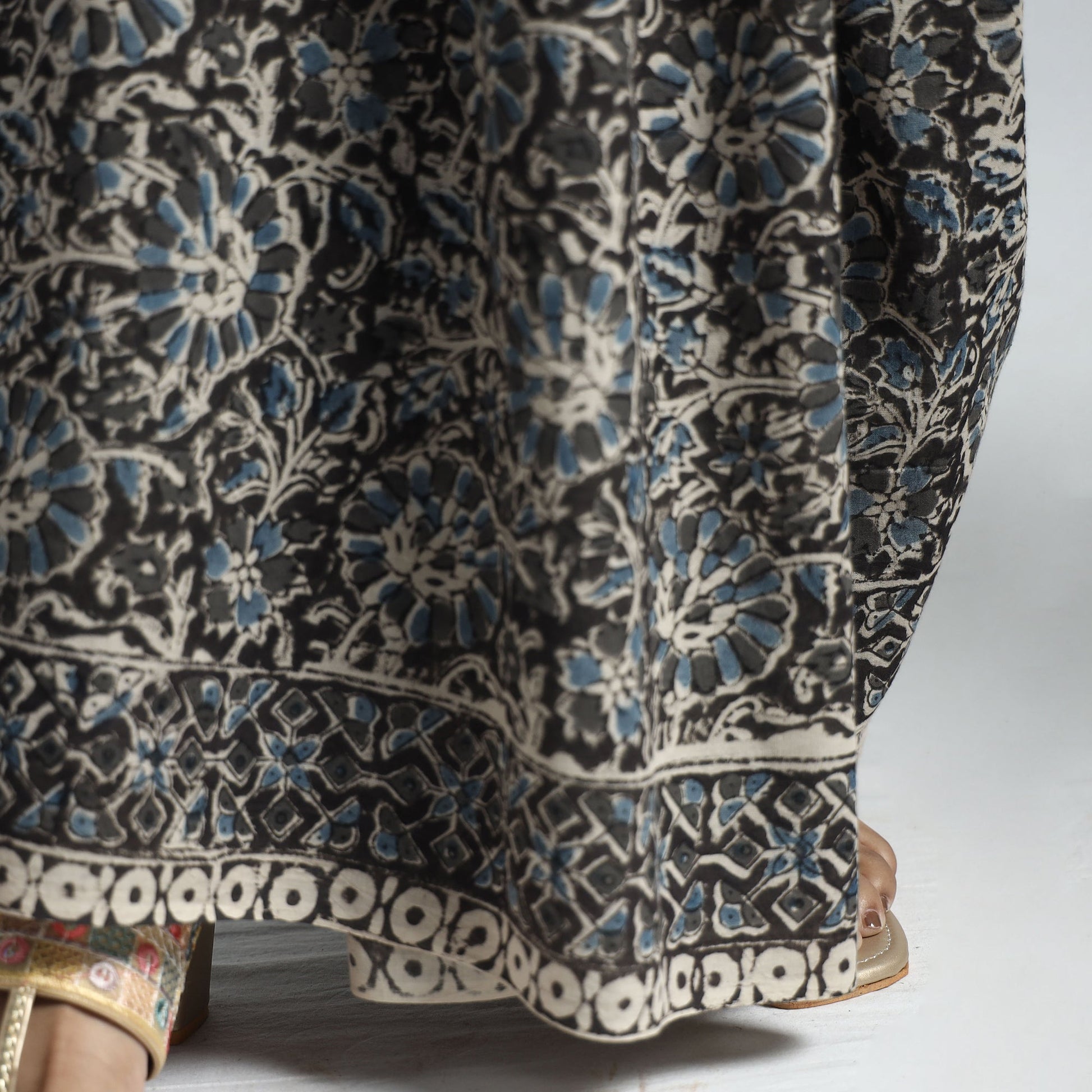 Black - Pedana Block Print Cotton Kalamkari Saree