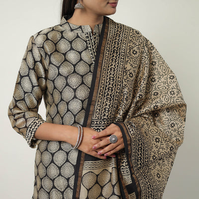 Beige - Chanderi Silk Hand Block Bagru Print Kurta Set 08