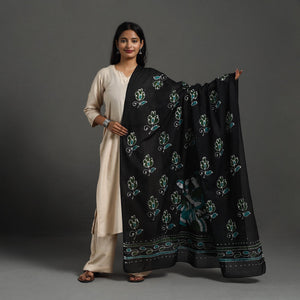 Black - Cotton Hand Batik Print Dupatta 34