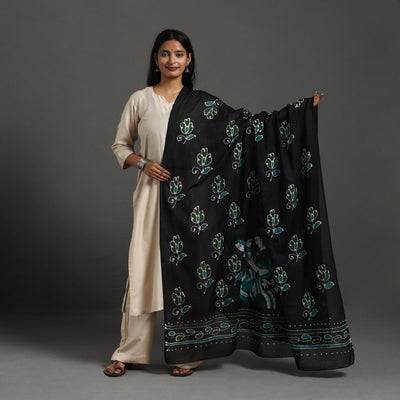 Black - Cotton Hand Batik Print Dupatta 34