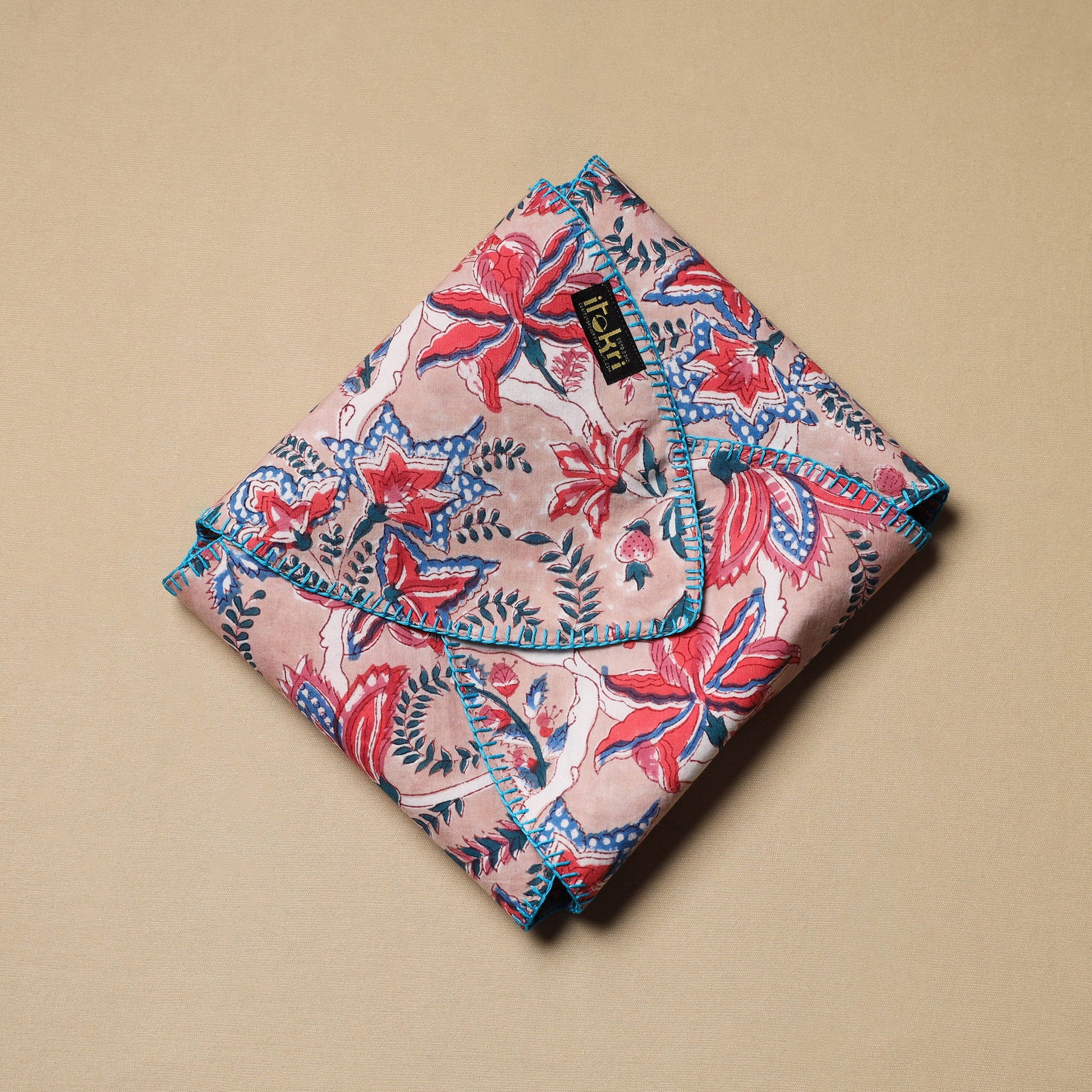 Beige - Hand Embroidered Cotton Roti Napkin 12