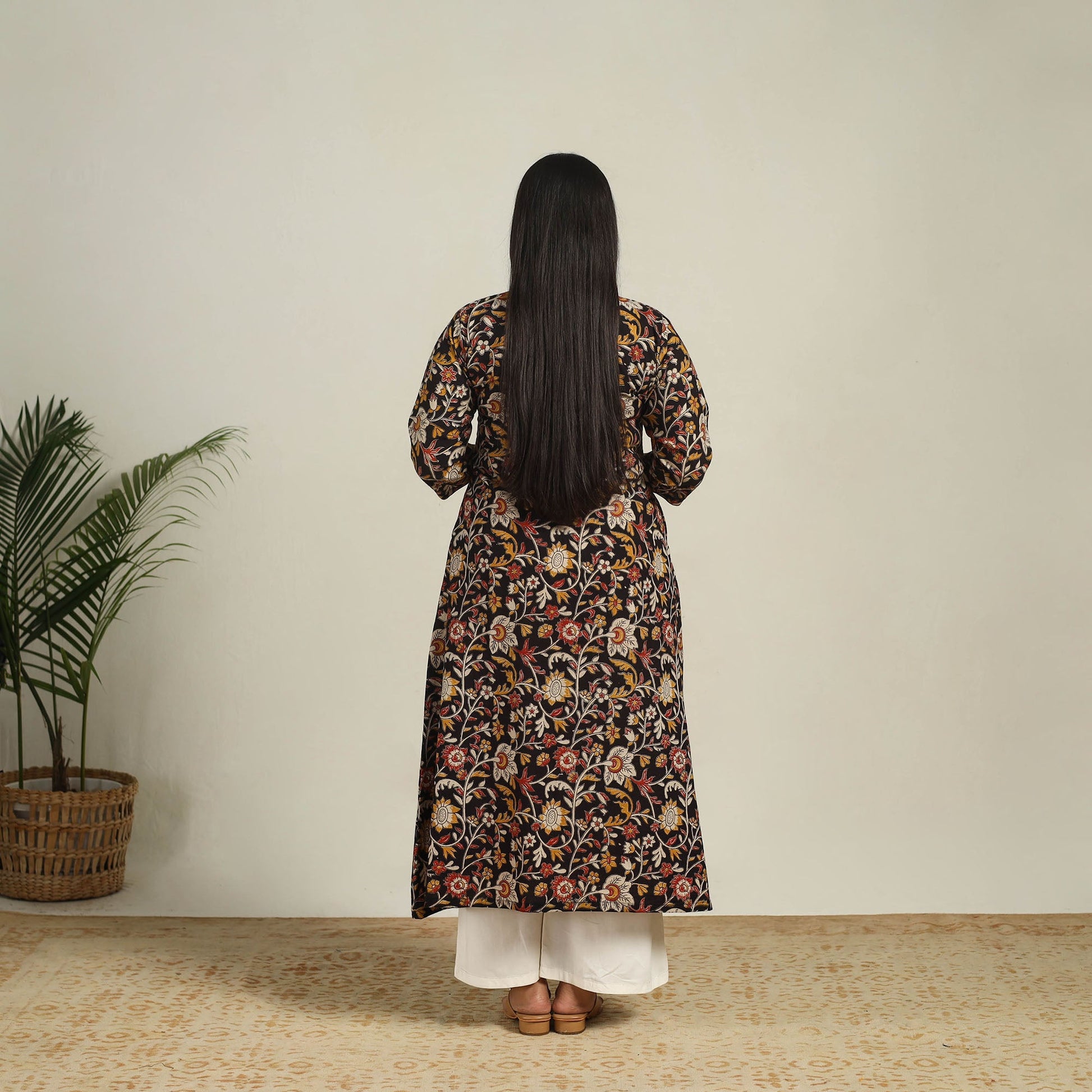 Black - Printed Cotton A-Line Kalamkari Kurta 07