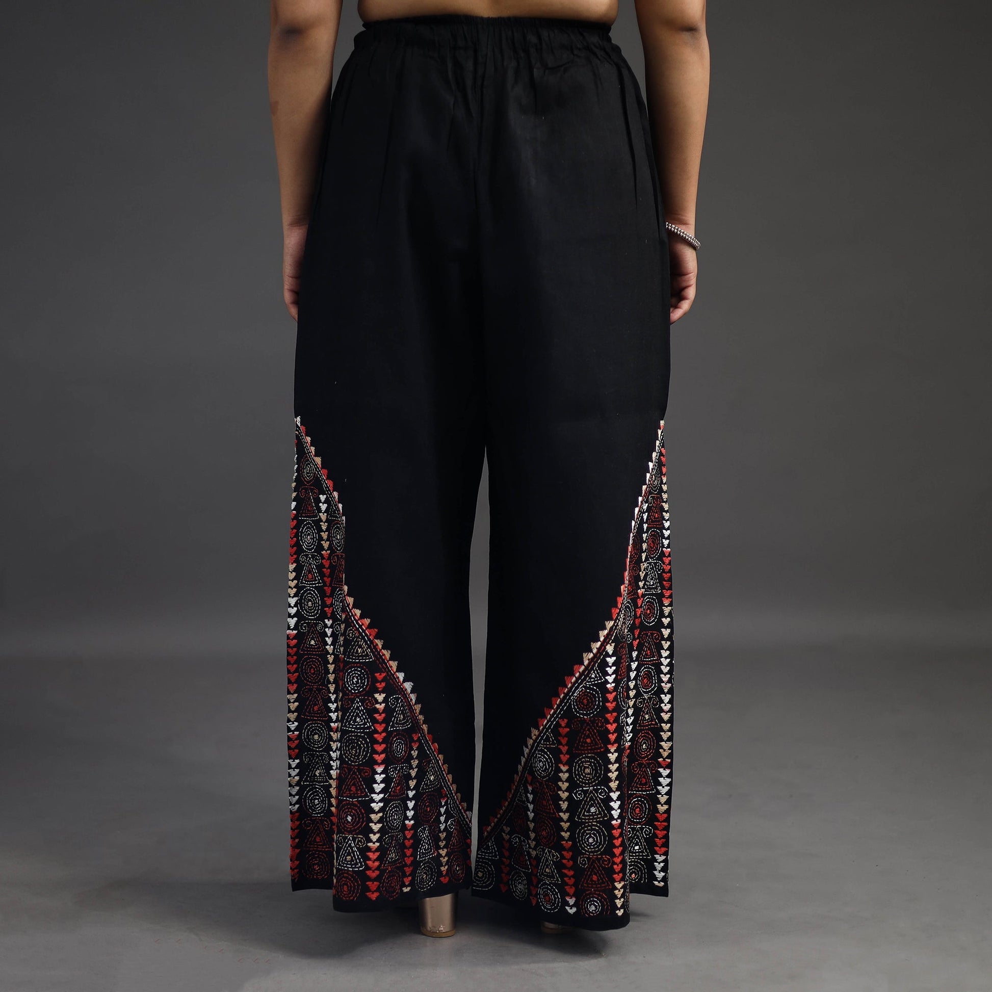Black - Kantha Hand Embroidery Palazzo in Cotton 36