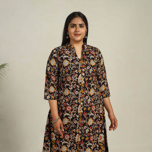 Black - Printed Cotton A-Line Kalamkari Kurta 07