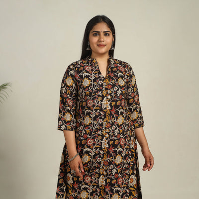 Black - Printed Cotton A-Line Kalamkari Kurta 07