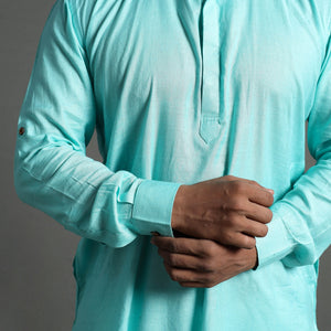 Aqua Blue - Linen Viscose Plain Men Long Pathani Kurta