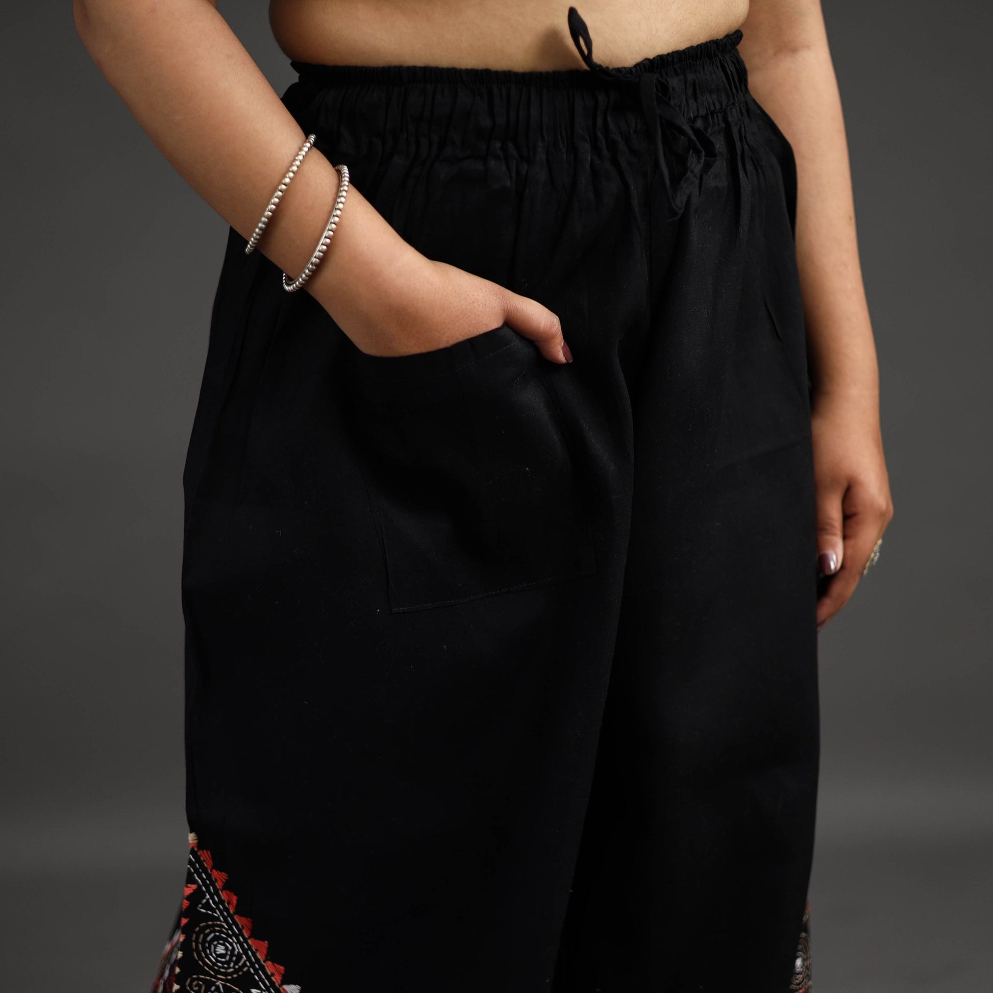 Black - Kantha Hand Embroidery Palazzo in Cotton 36