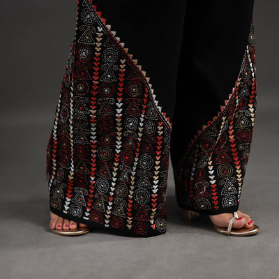 Black - Kantha Hand Embroidery Palazzo in Cotton 36