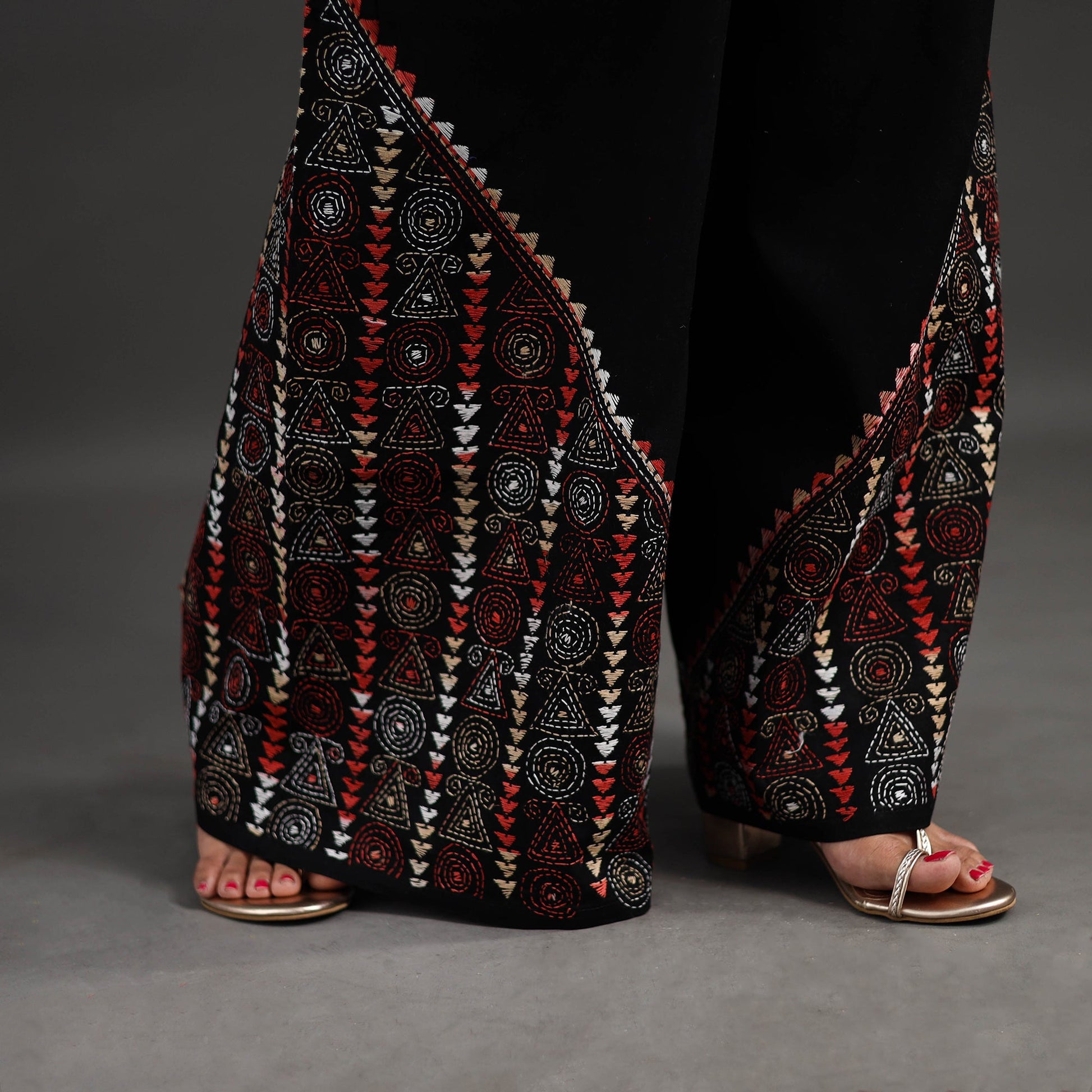 Black - Kantha Hand Embroidery Palazzo in Cotton 36