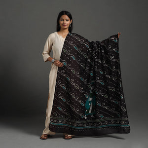 Black - Cotton Hand Batik Print Dupatta 35