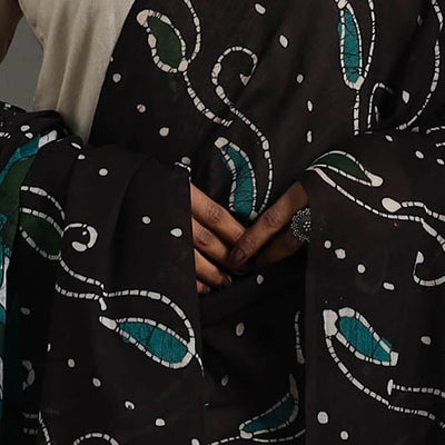 Black - Cotton Hand Batik Print Dupatta 35