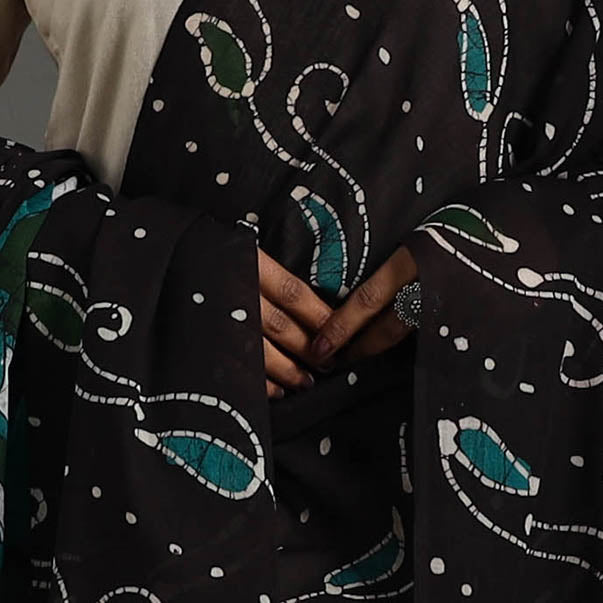Black - Cotton Hand Batik Print Dupatta 35