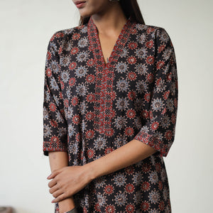 Black - Block Printed Cotton Straight Ajrakh Kurta 24