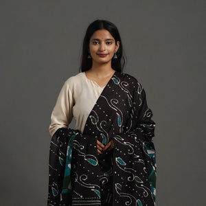 Black - Cotton Hand Batik Print Dupatta 35