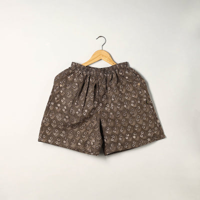 Brown - Block Print Cotton Unisex Bagru Shorts/Boxer 12