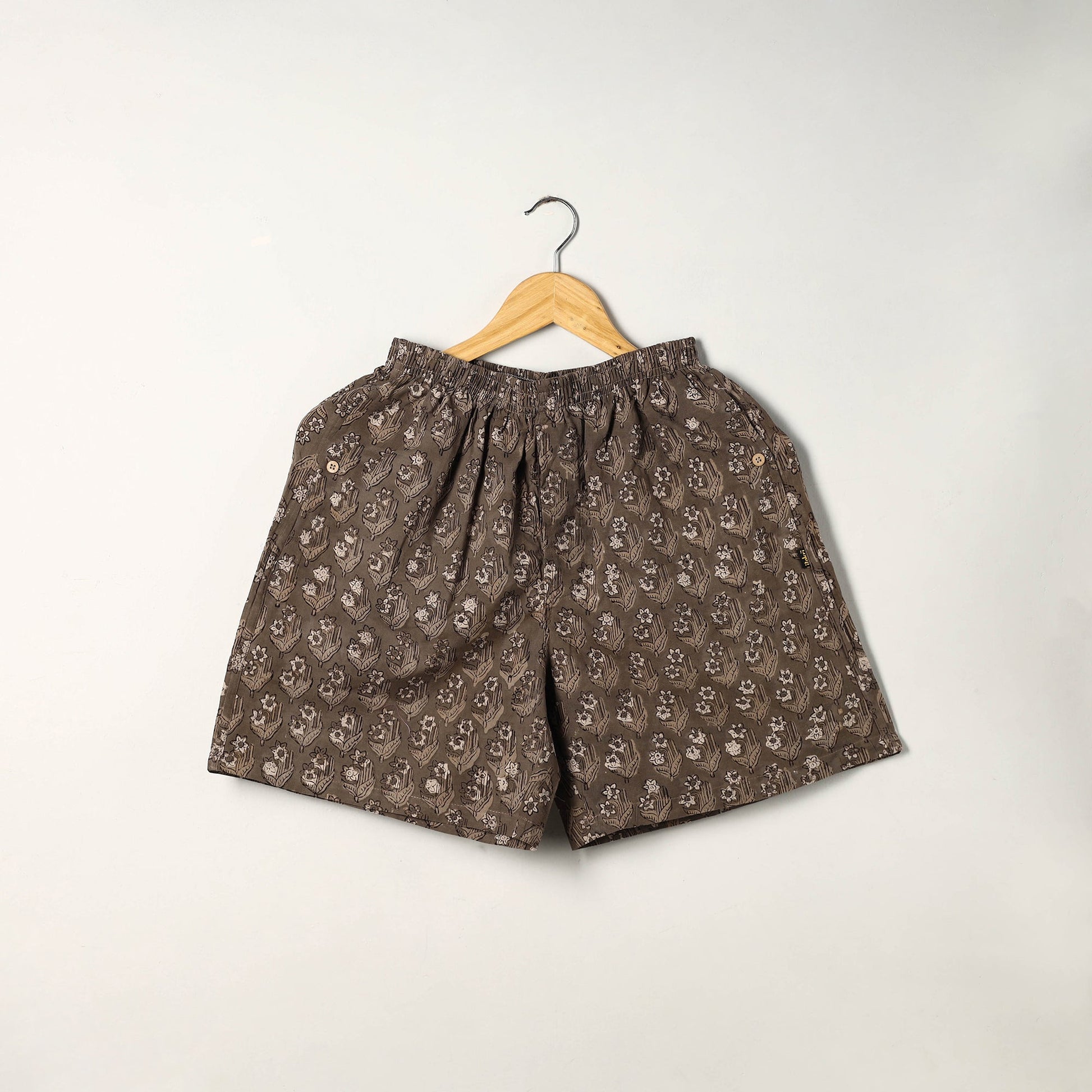 Brown - Block Print Cotton Unisex Bagru Shorts/Boxer 12
