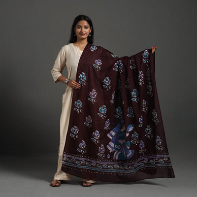 Brown - Cotton Hand Batik Print Dupatta 37