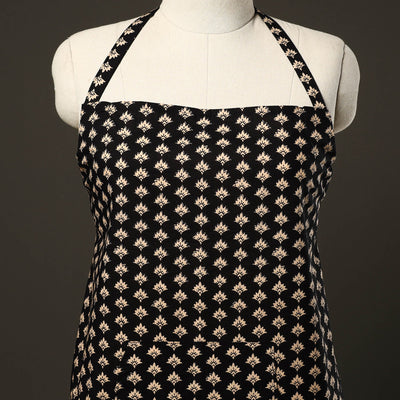 Black - Sanganeri Block Print Cotton Apron with Pocket 03
