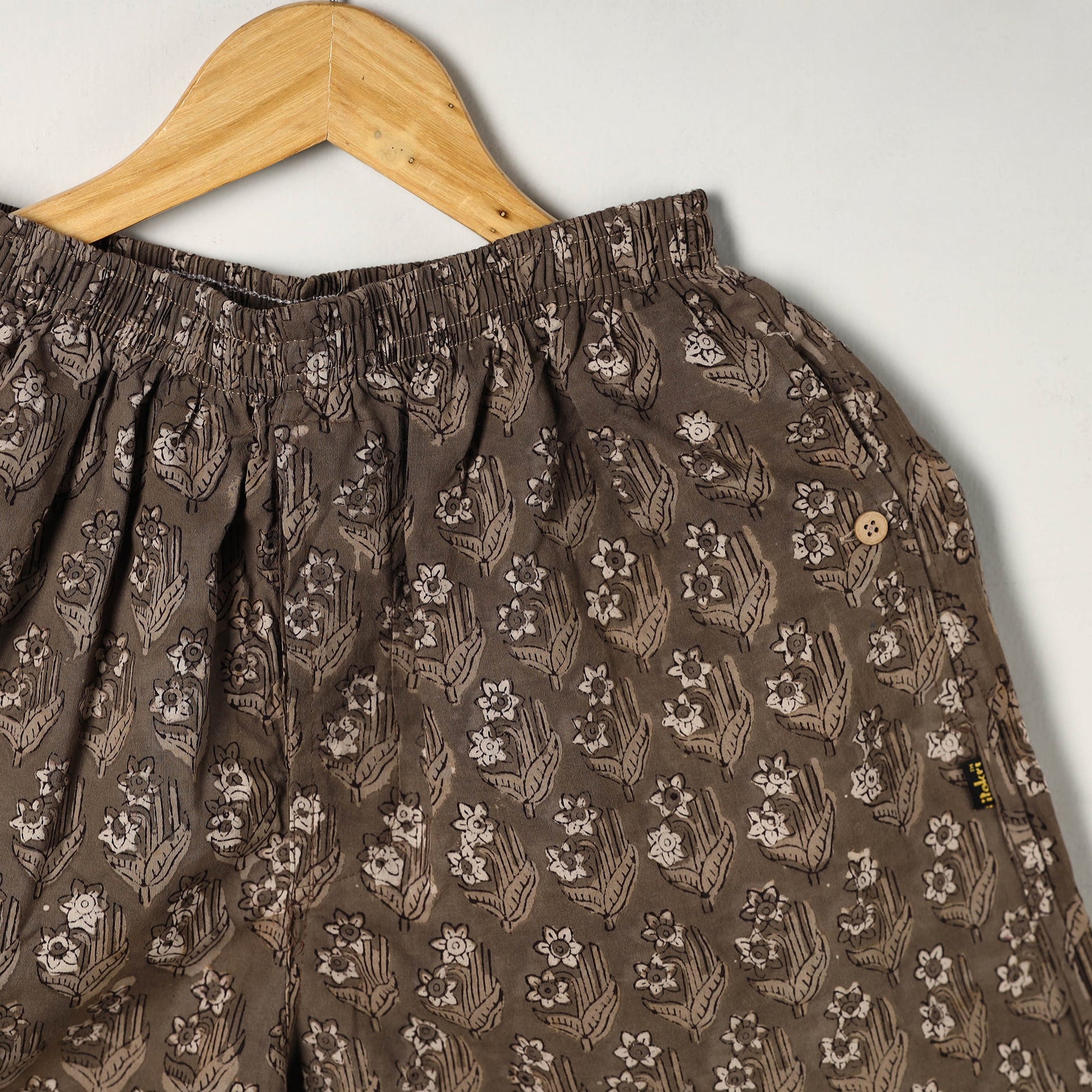 Brown - Block Print Cotton Unisex Bagru Shorts/Boxer 12