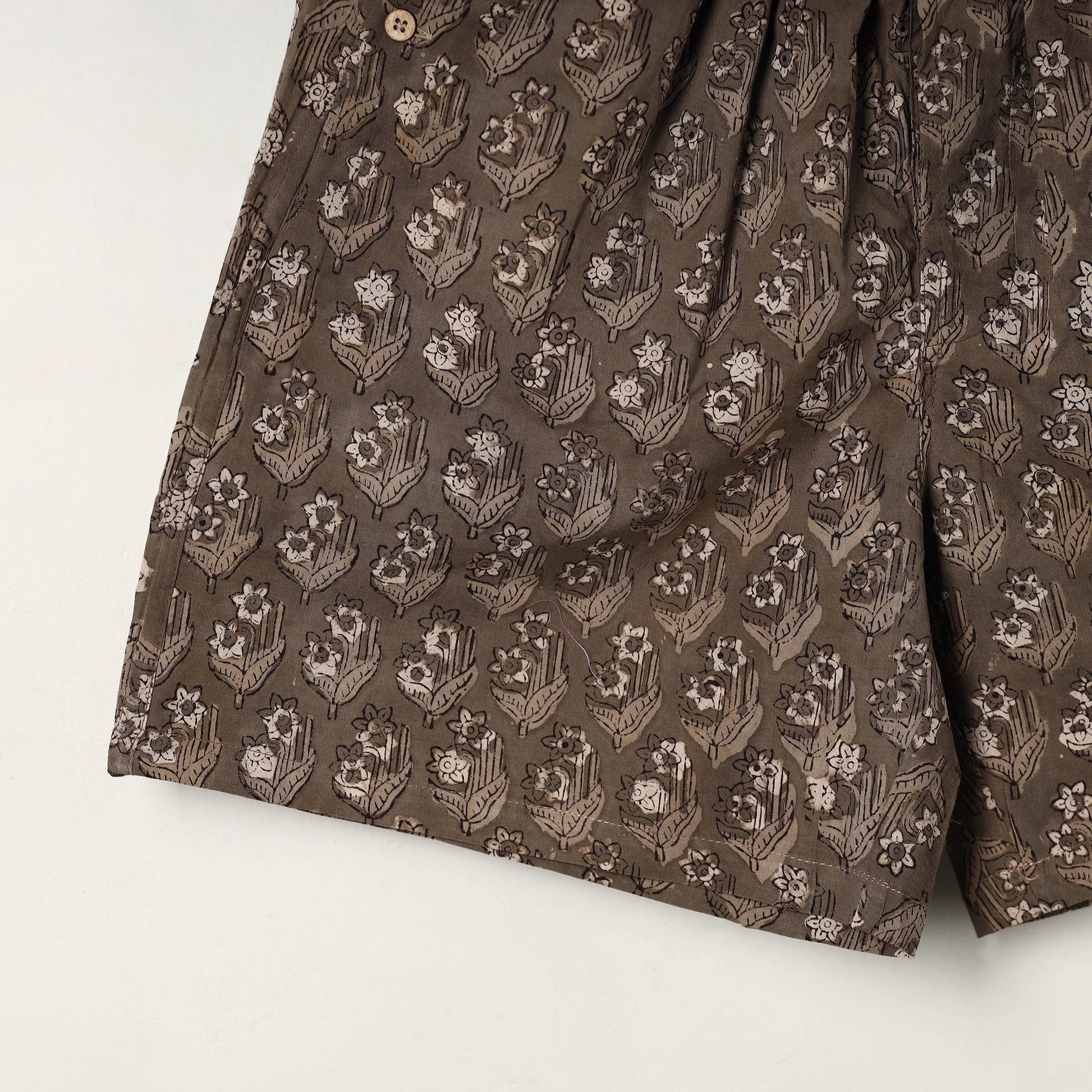 Brown - Block Print Cotton Unisex Bagru Shorts/Boxer 12