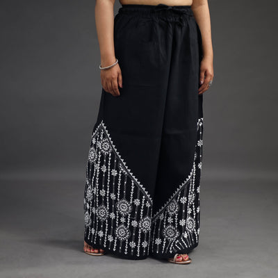 Black - Kantha Hand Embroidery Palazzo in Cotton 38
