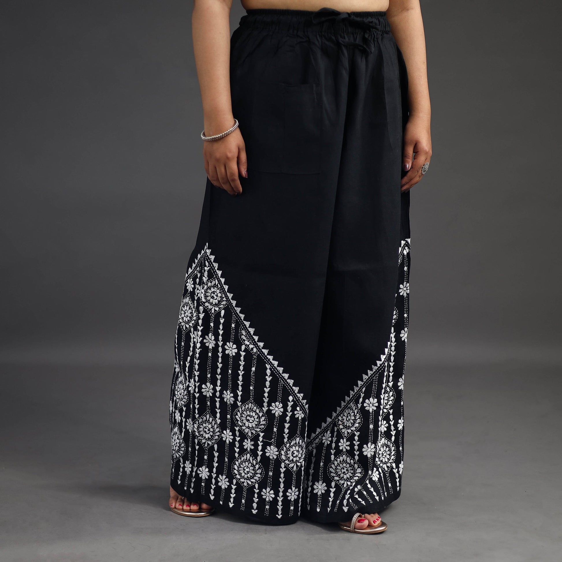 Black - Kantha Hand Embroidery Palazzo in Cotton 38