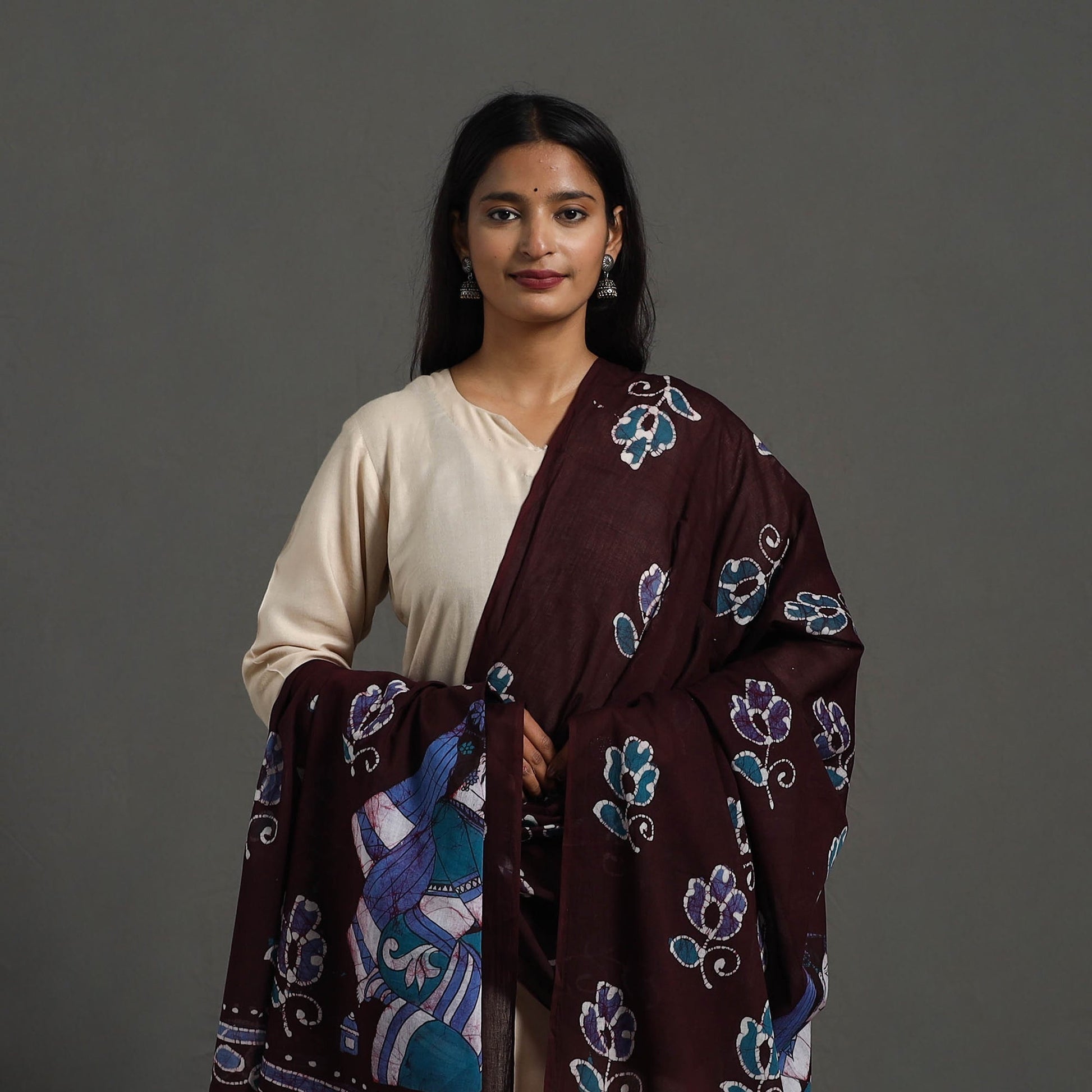 Brown - Cotton Hand Batik Print Dupatta 37