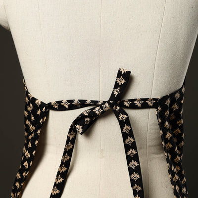 Black - Sanganeri Block Print Cotton Apron with Pocket 03