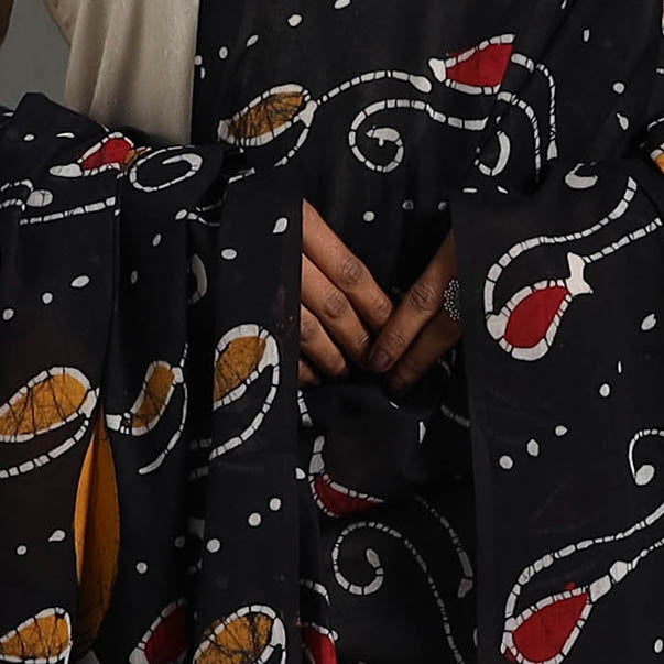 Black - Cotton Hand Batik Print Dupatta 38
