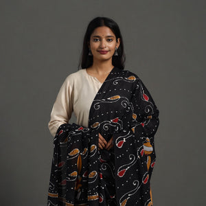 Black - Cotton Hand Batik Print Dupatta 38