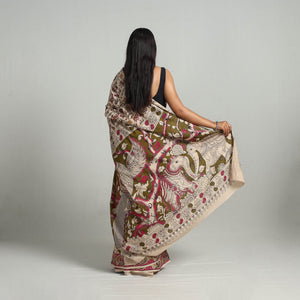 Beige - Kalamkari Print Cotton Saree with Blouse 13