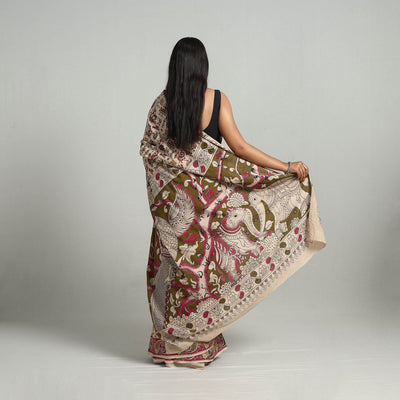 Beige - Kalamkari Print Cotton Saree with Blouse 13