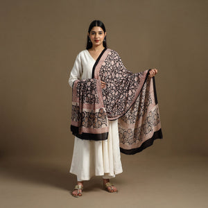 Black - Block Print Mul Cotton Bagru Dupatta 01