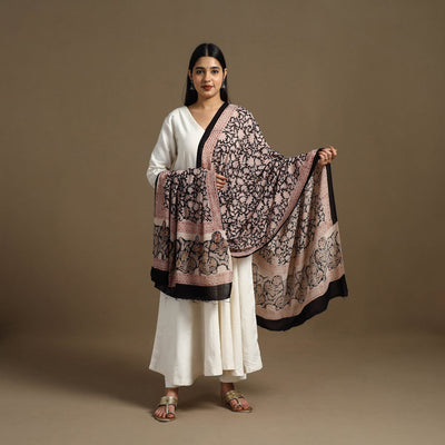Black - Block Print Mul Cotton Bagru Dupatta 01