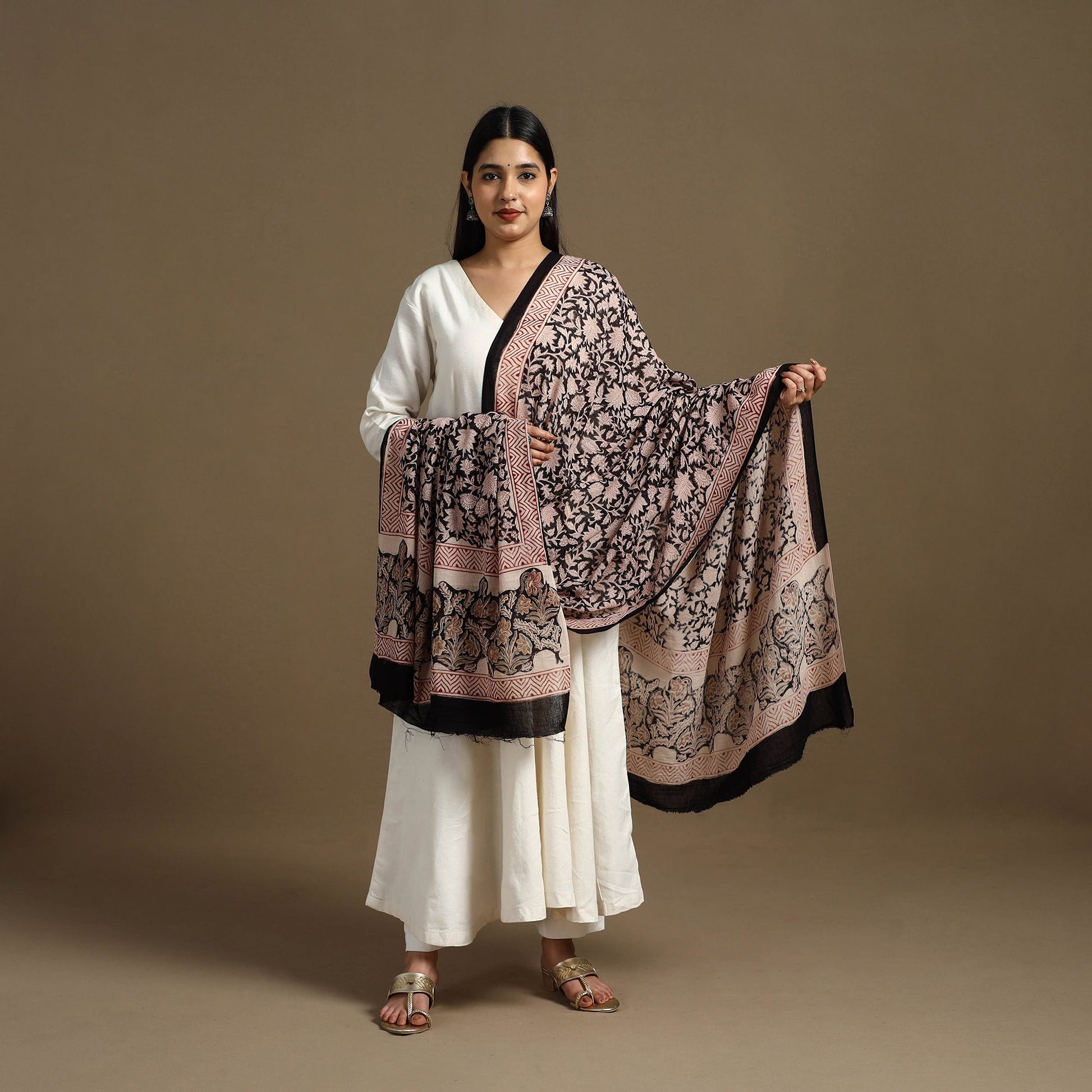 Black - Block Print Mul Cotton Bagru Dupatta 01