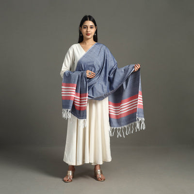 Blue - Chendamangalam Kuriappilly Cotton Handloom Dupatta 07