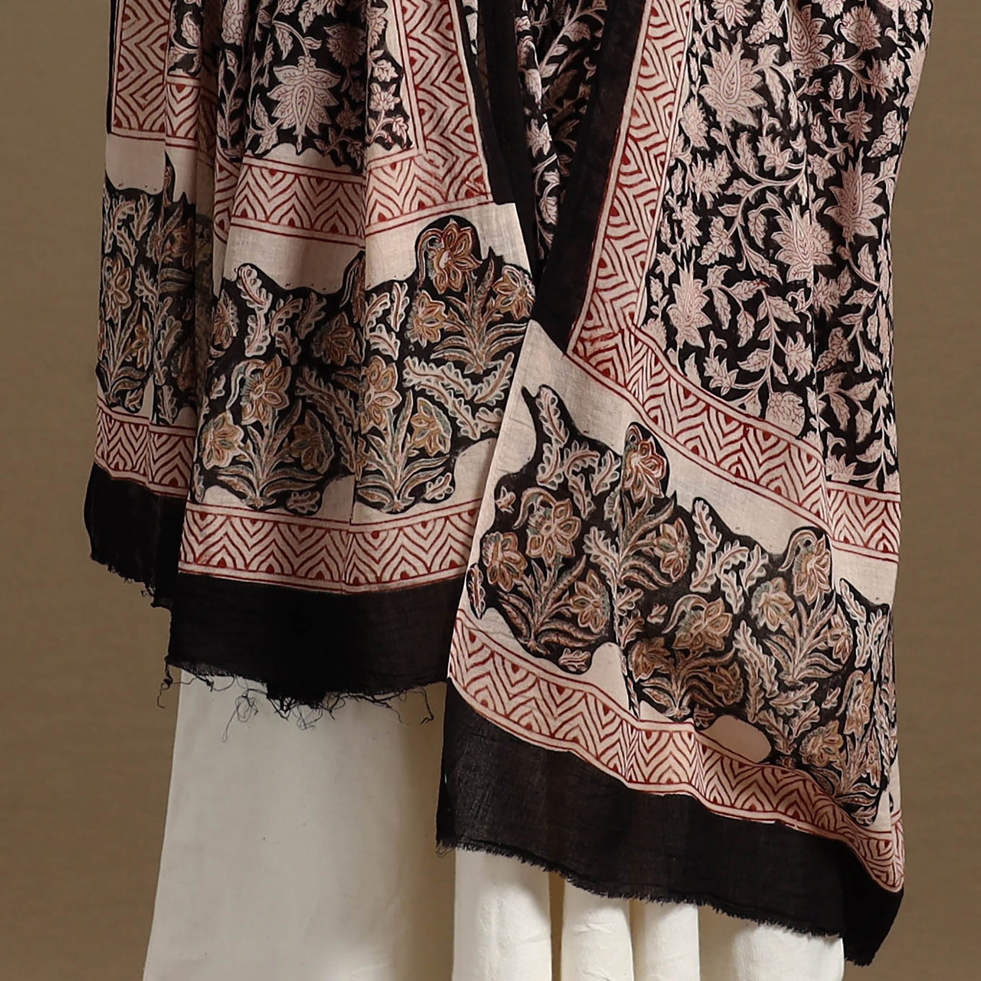 Black - Block Print Mul Cotton Bagru Dupatta 01
