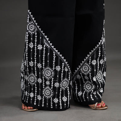 Black - Kantha Hand Embroidery Palazzo in Cotton 38