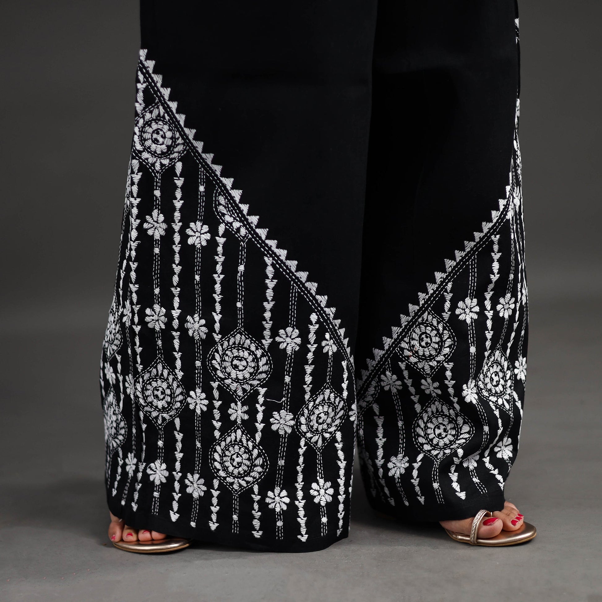 Black - Kantha Hand Embroidery Palazzo in Cotton 38