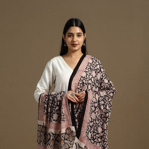 Black - Block Print Mul Cotton Bagru Dupatta 01