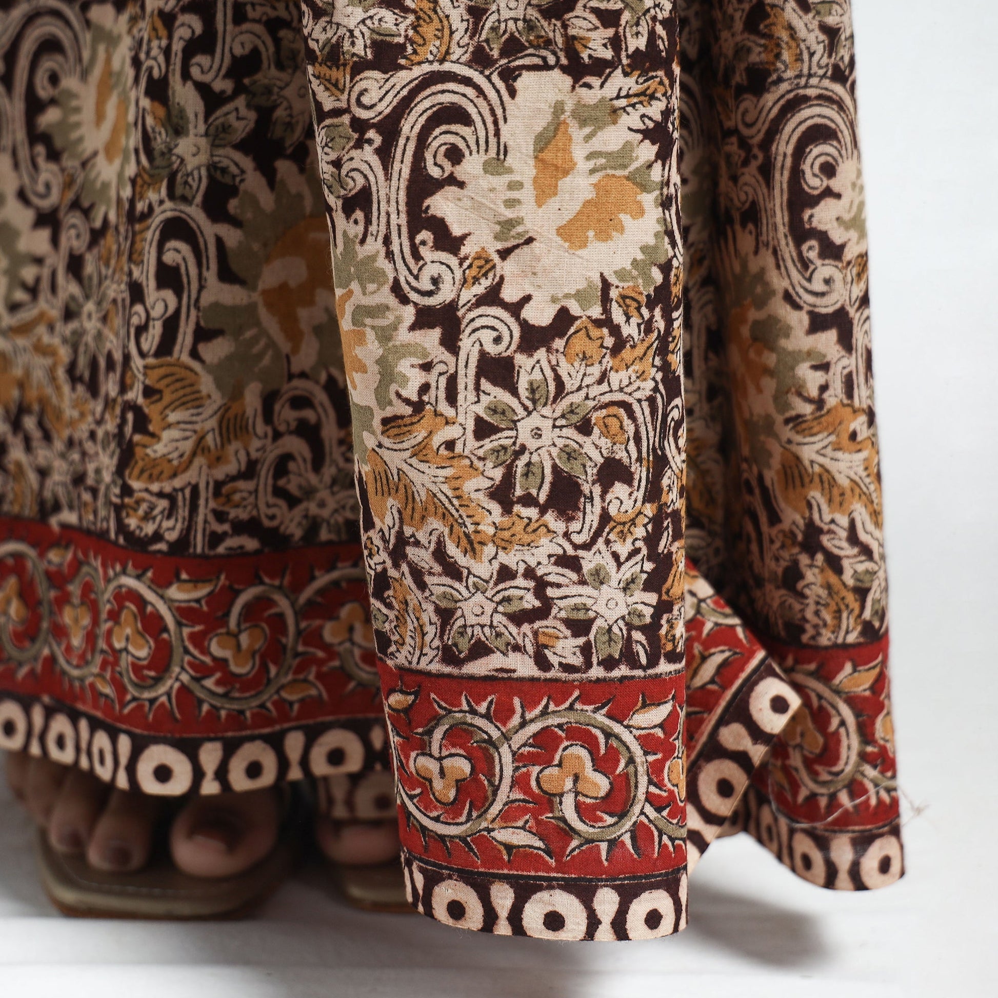 Brown - Pedana Block Print Cotton Kalamkari Saree