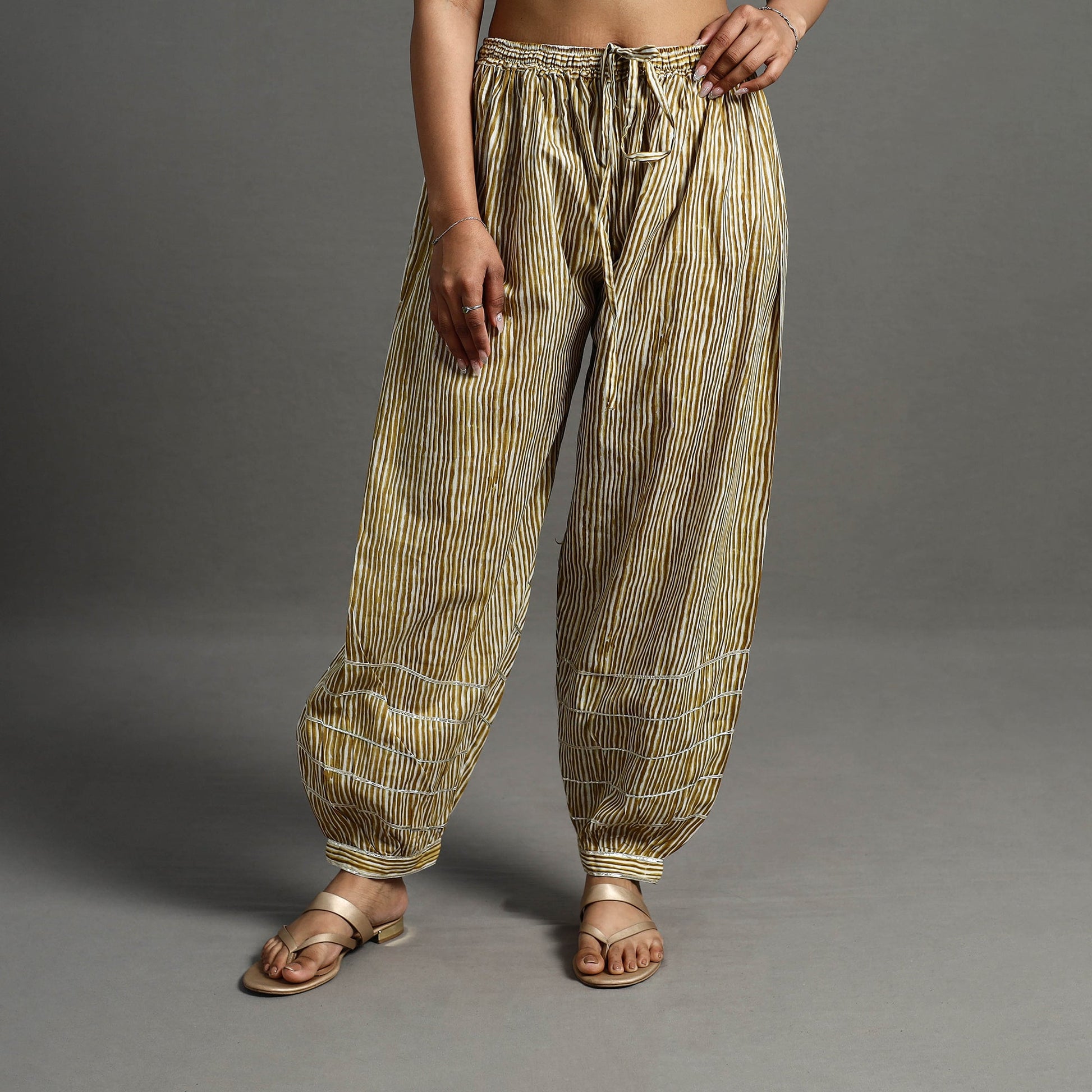 Brown - Gota Work Cotton Jaipur Afghani Salwar 13