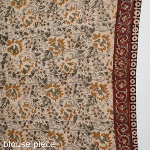 Brown - Pedana Block Print Cotton Kalamkari Saree