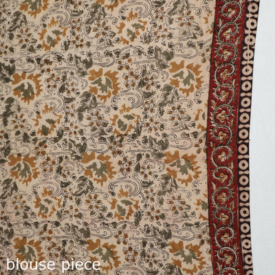 Brown - Pedana Block Print Cotton Kalamkari Saree