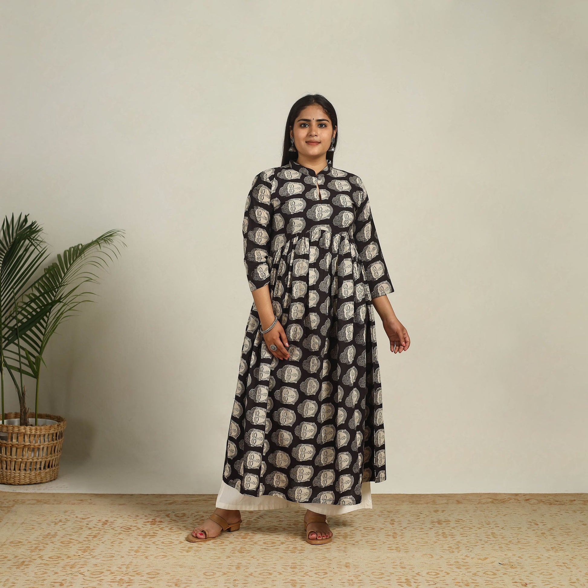 Black - Printed Cotton Flared Kalamkari Kurta 15