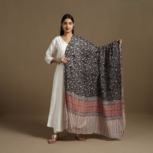 Black - Block Print Mul Cotton Bagru Dupatta 02