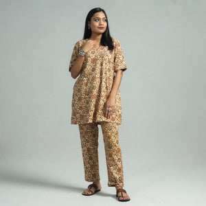 Beige - Pedana Kalamkari Block Printed Cotton Co-Ord Set